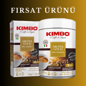 KIMBO Aroma Gold 100% Arabica Filtre Kahve Teneke Kutu (250 gr) + Filtre Kahve (250 gr)