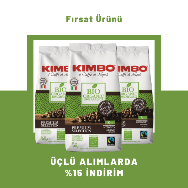 KIMBO Bio Organic 100% Arabica Çekirdek Kahve (340 gr) (3’lü Set)