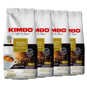 KIMBO Aroma Gold 100% Arabica Çekirdek Kahve (250 gr) (4'lü Paket)