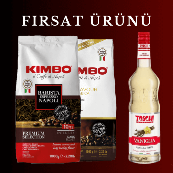 KIMBO Barista Espresso Napoli + Top Flavor 0 Arabica Çekirdek Kahve (1000 gr) + TOSCHI Vanilya Şurubu (1000 ml)